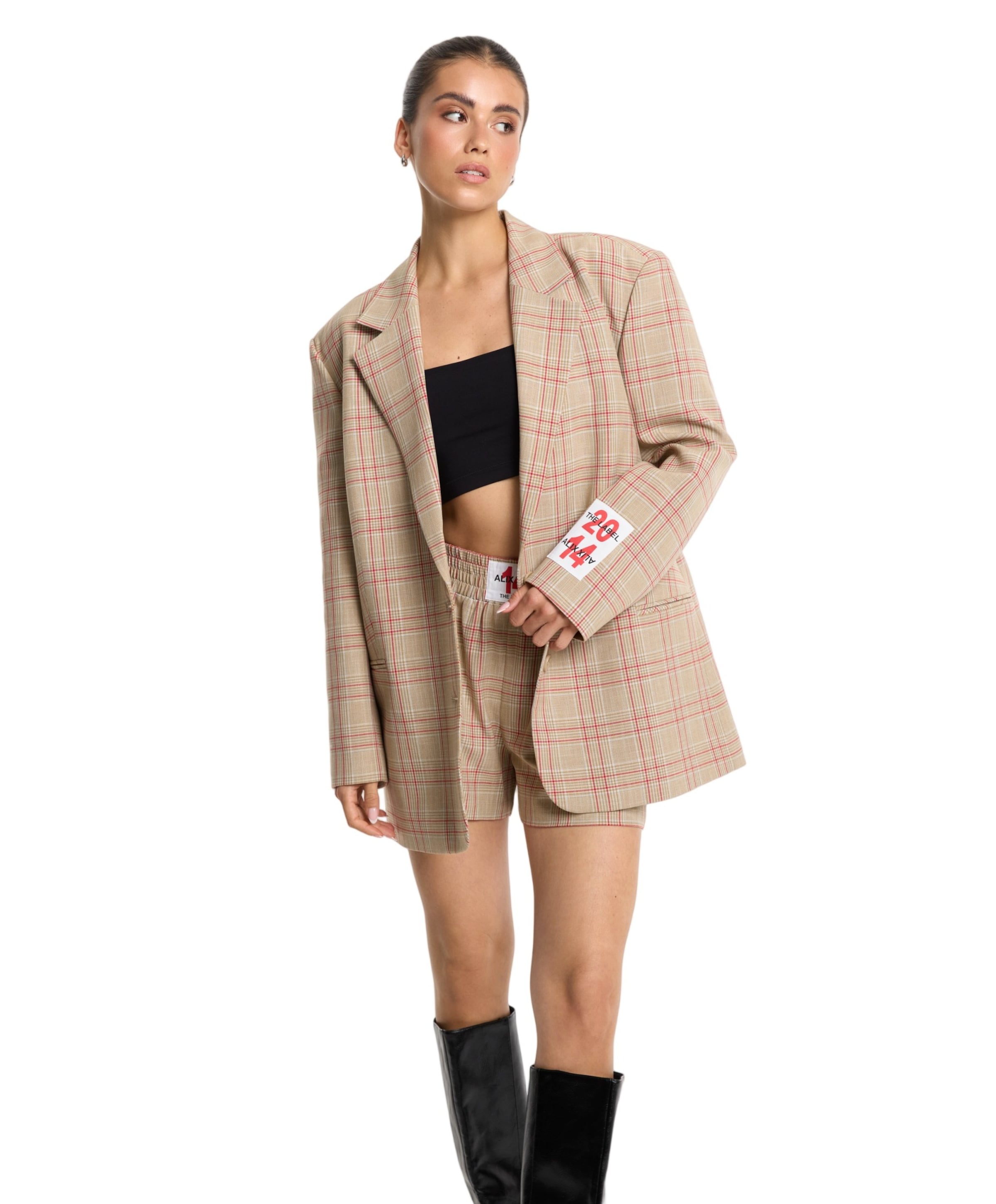 Alix The Label SPORTY CHECK dames korte broek beige