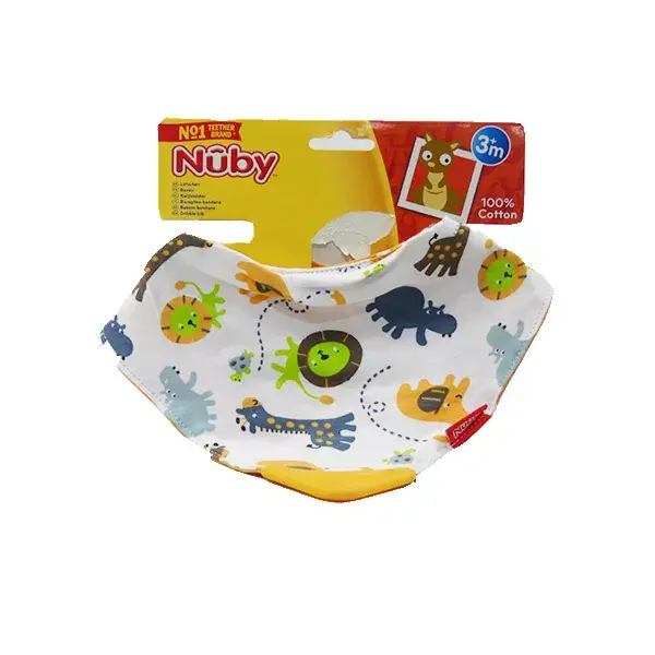 Babador Nuby com protetor de dentição, estampa de macaco, para bebês a partir de 3 meses.