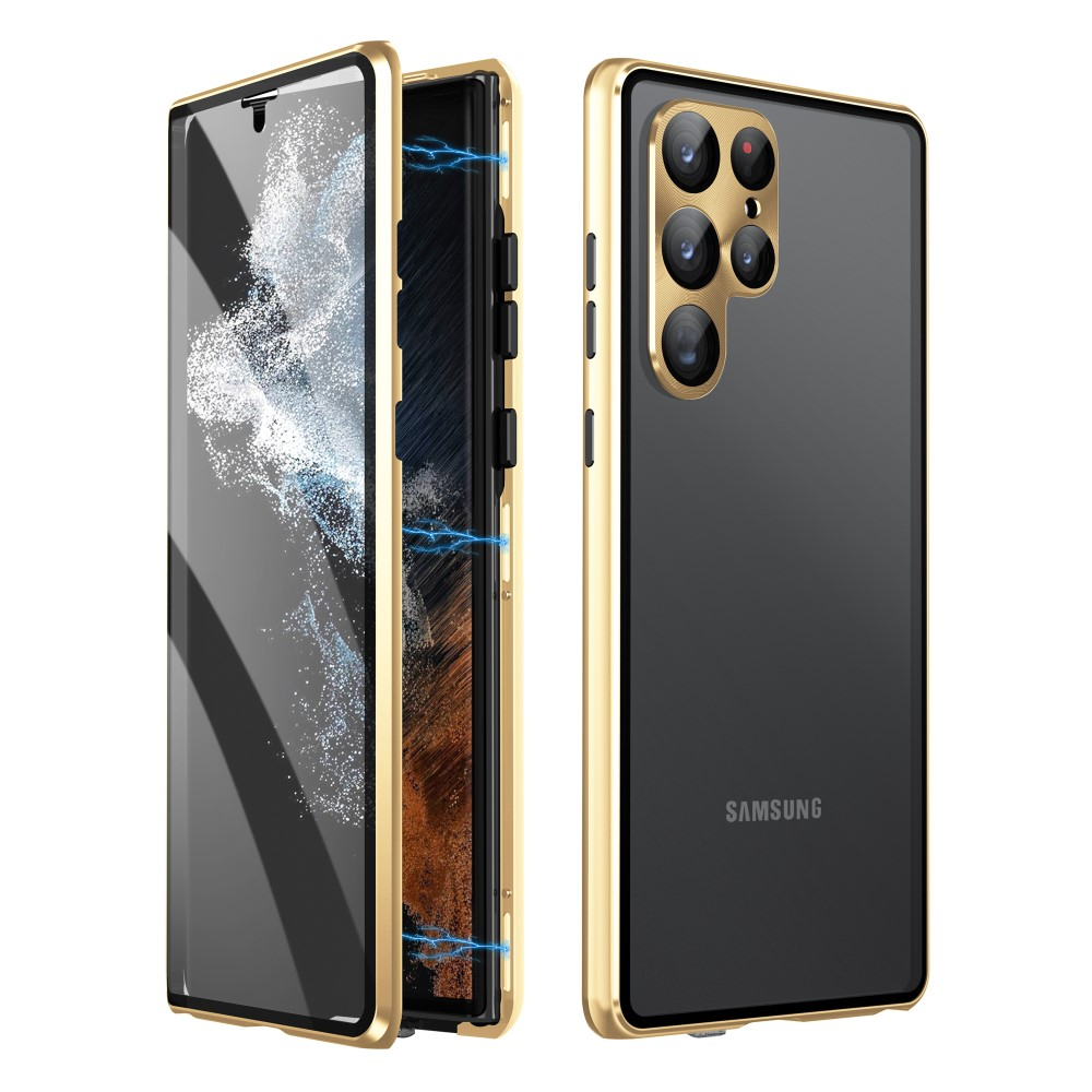 Samsung Galaxy S23 Ultra 5G Magnetische Alu Schutzhülle mit Panzer Glas Backcover   Display- / Kameraglasschutz (Verschlussmechanismus) - Gold