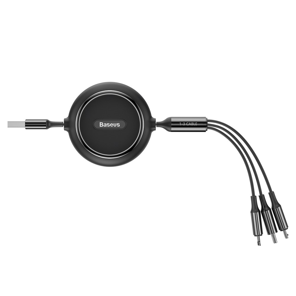 (1.2m) 3.5A 3in1 USB A auf USB C / Lightning / Micro USB Ladekabel Ausziehbares Datenkabel Golden Loop - Schwarz