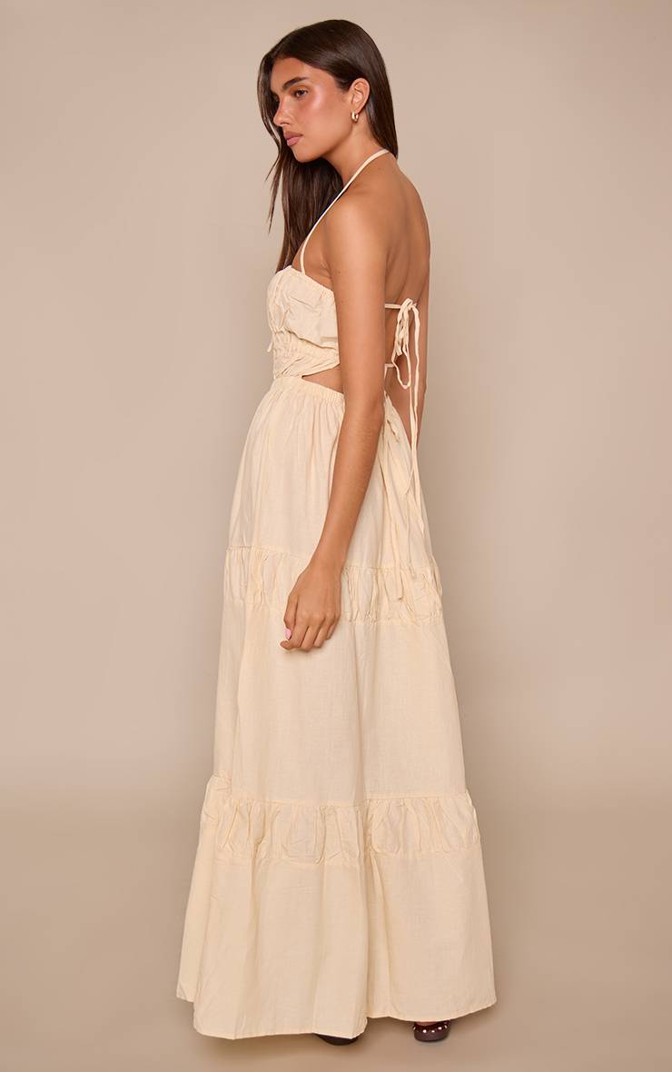 Naturel Robe Longue Froncée Dos Nu À Bretelles