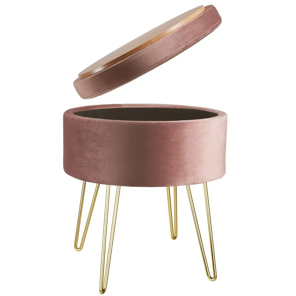 tectake Hocker Ava gestoffeerd in fluweellook 300kg met opbergruimte, Roze
