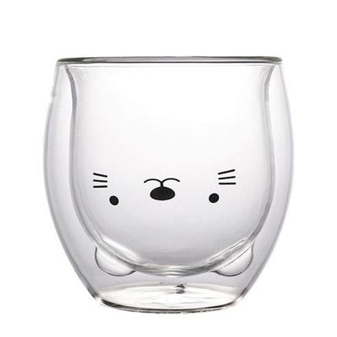 (250ml) Doppelwandiges Cappuccino Glas Kaffee Cup Tee Tasse - Katze