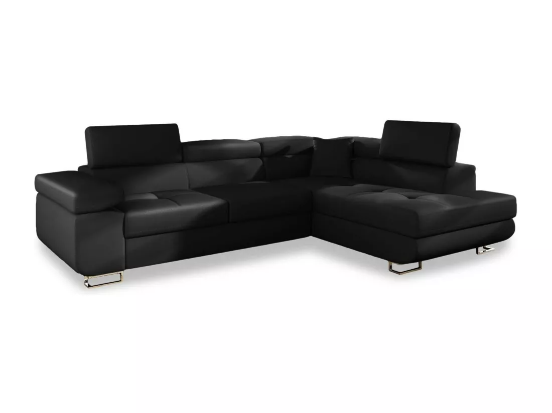Canapé d'angle droit convertible Marius Simili Noir