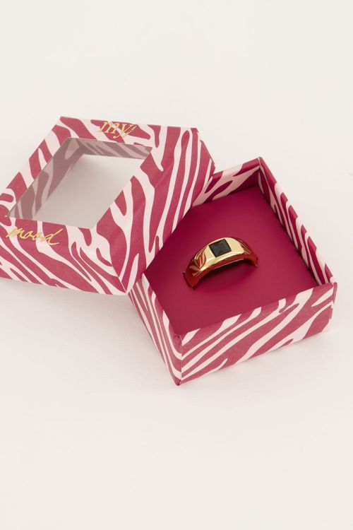 MOOD ring met vierkante zwarte steen