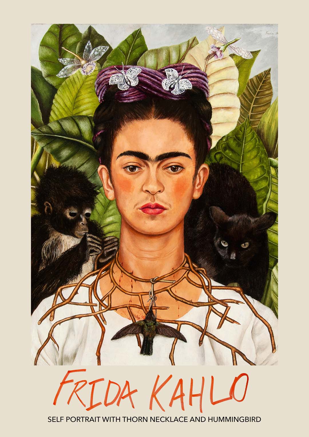 Selbstporträt mit Dornenhalskette und Kolibri von Frida Kahlo Kunstausstellung
