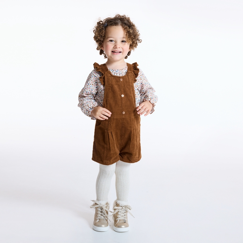 Robe pointelle à bretelles et tee-shirt marron bébé fille