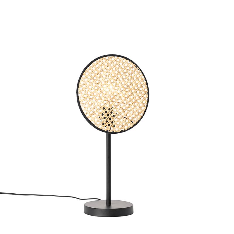 Landelijke tafellamp zwart met rotan 25 cm - Kata