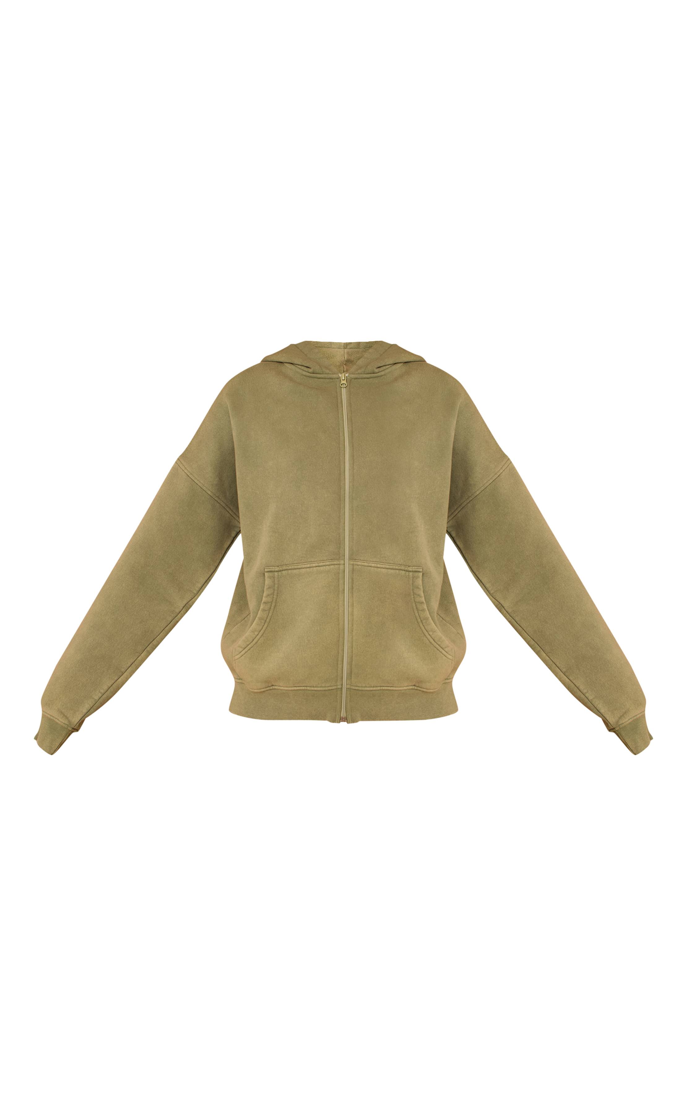 Vert Sauge Sweat À Casynthétiqueche Zippé Effet Délavé À L'acide