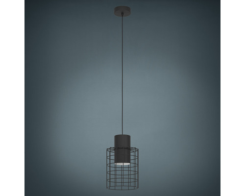 Hanglamp, 1-lichts, HxØ 110x20 cm, zwarte cilinder, zwarte buitenkant, witte binnenkant