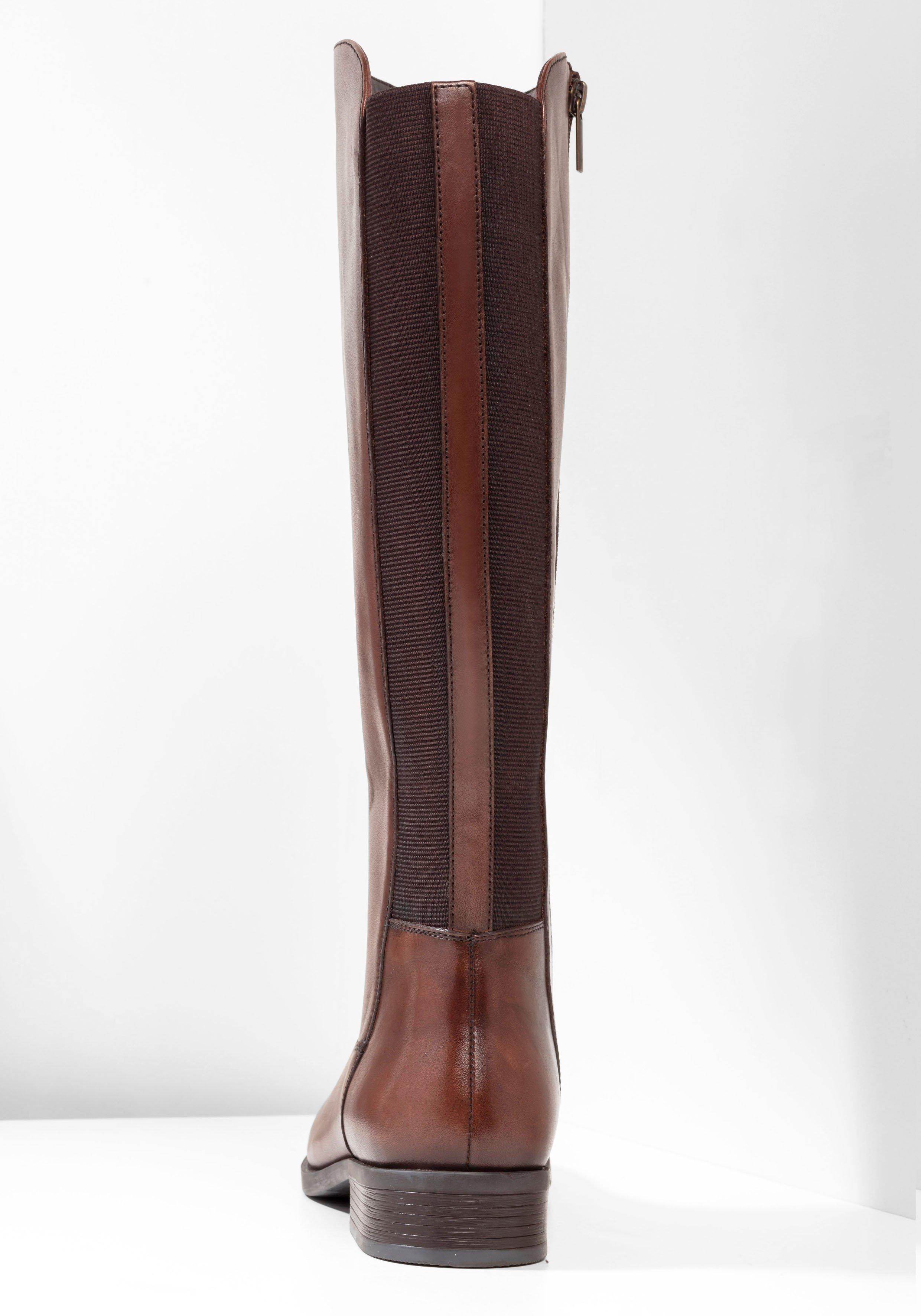 Weitschaftstiefel aus Leder mit Stretch-Einsatz
