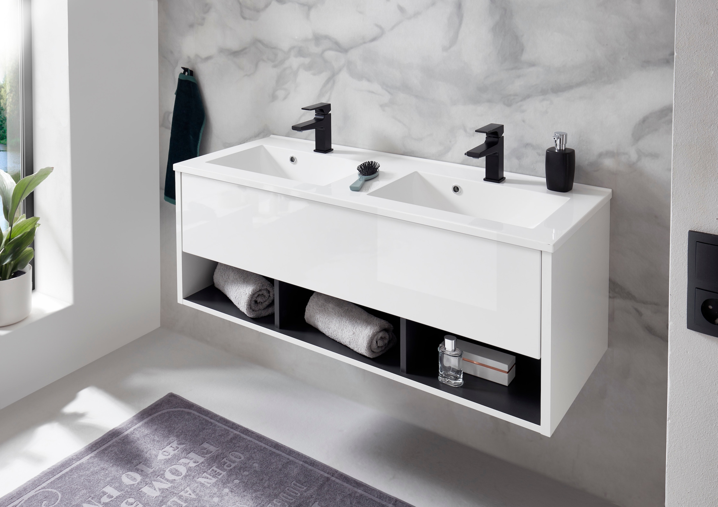 PLACES OF STYLE Waschtisch »Studio Line, Waschtisch inkl. Waschbecken, modernes Design« in zwei Farben verfügbar, ausreichend Stauraum
