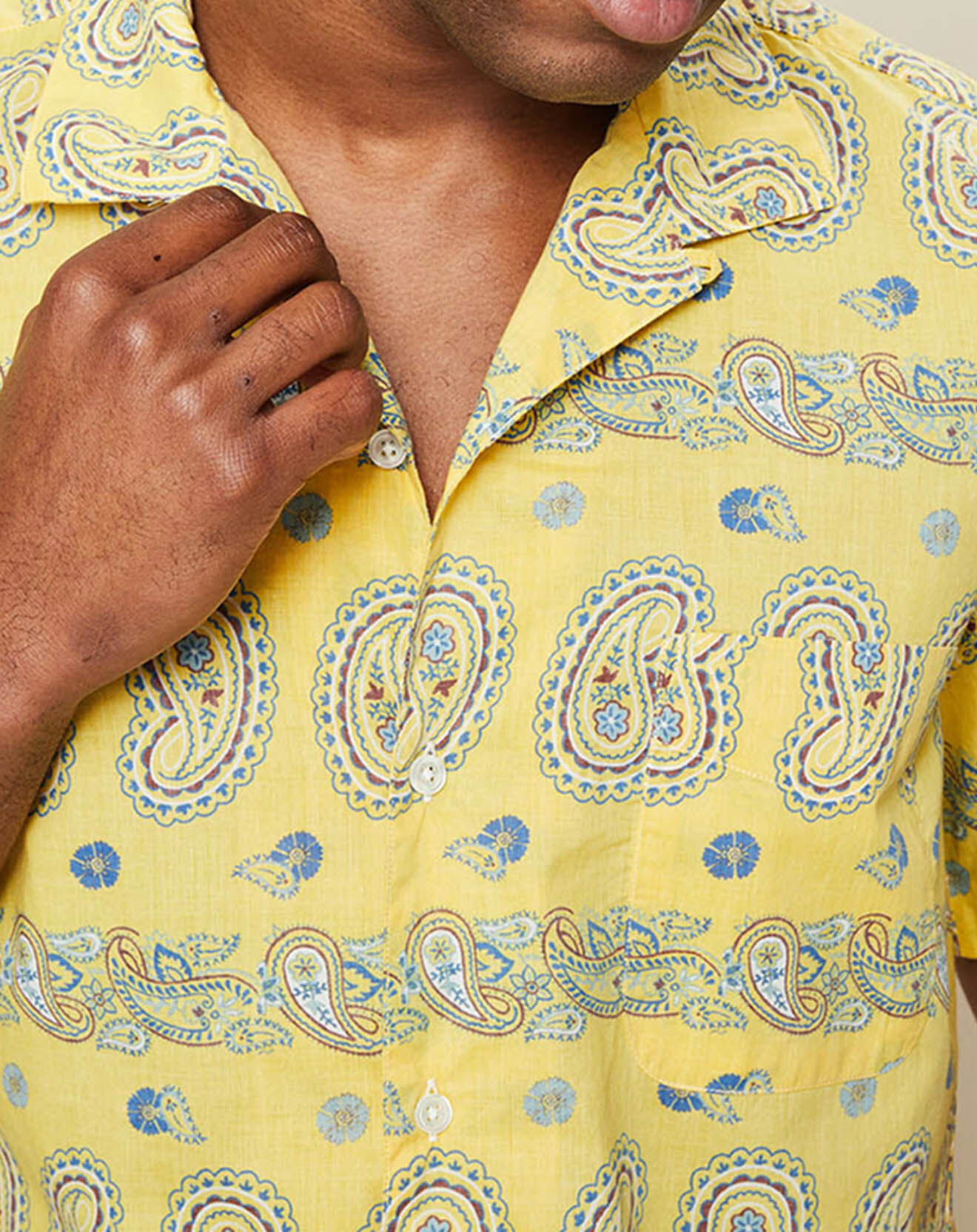 Hartford Chemise slim Slam motif cachemire jaune