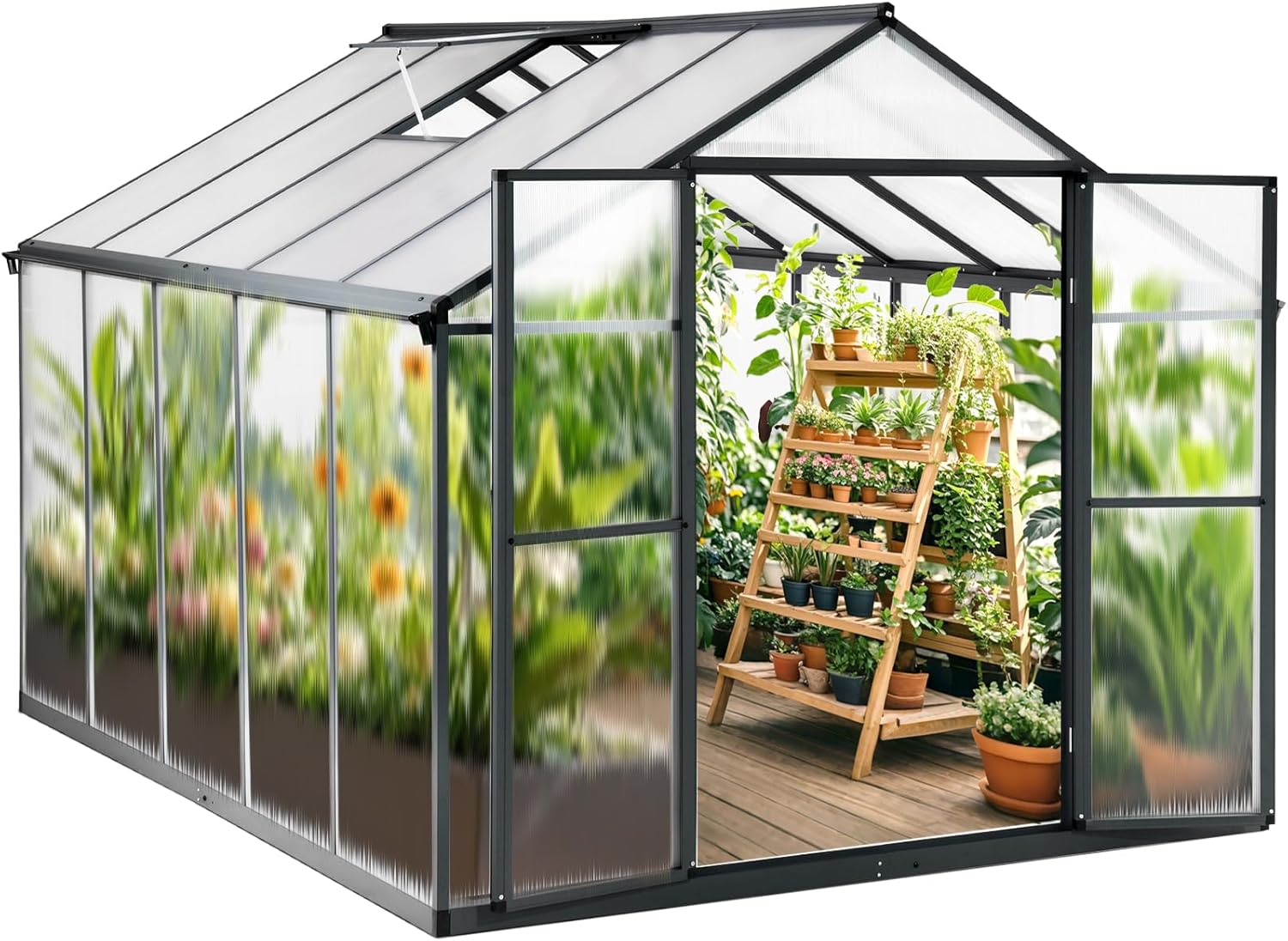 Gewächshaus Aluminium für den Garten |Mit 8 cm dickeres Fundament| 301*238*210 cm | Vielseitig nutzbar als Treibhaus Gartenhaus Winterfest Aufzucht Tomatenhaus Frühbeet und Pflanzenhaus Grau