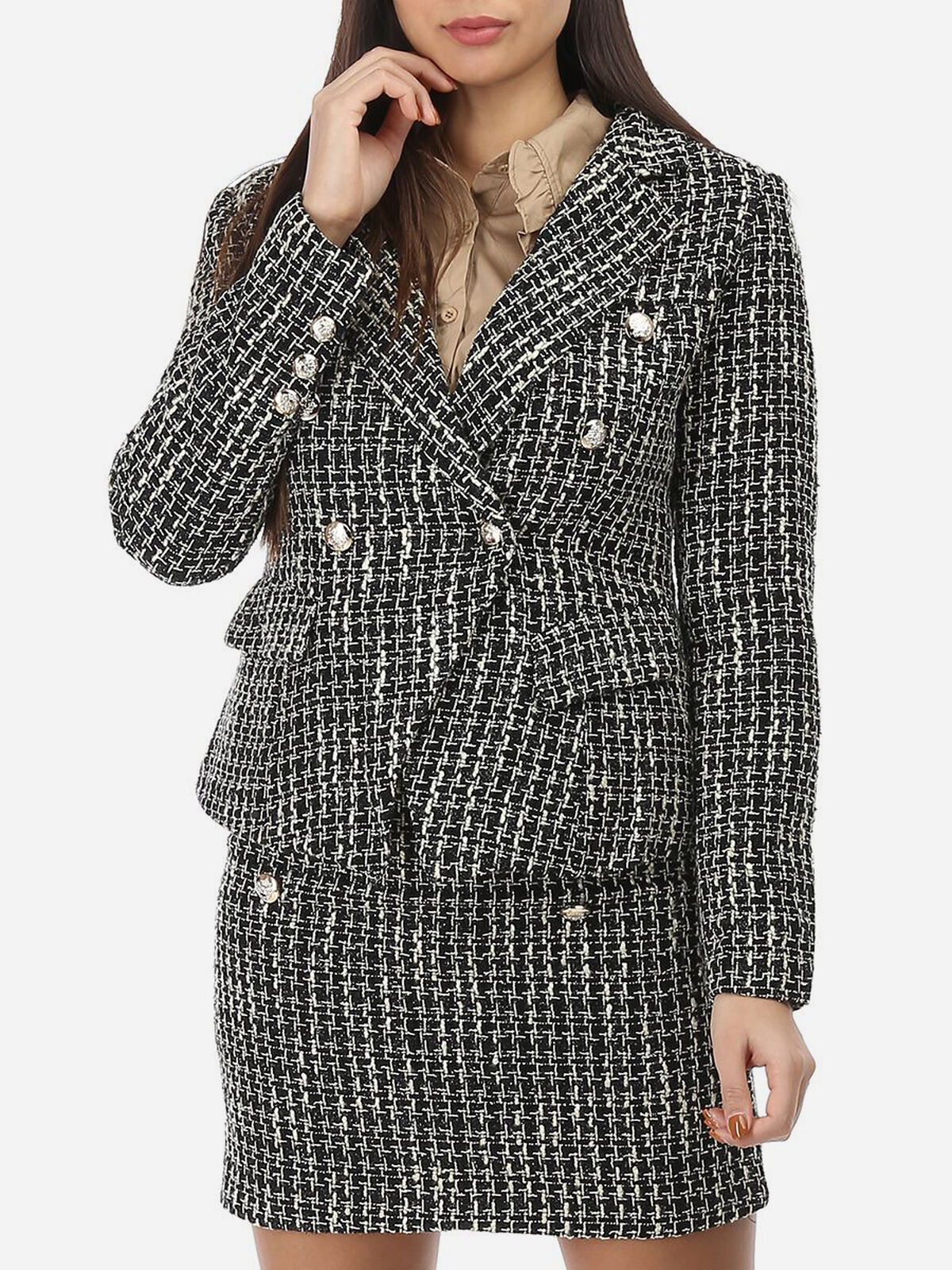 Blazer en tweed à boutons- Noir