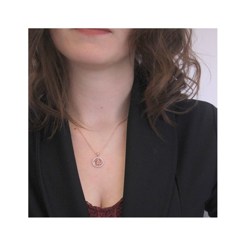 Pendentif Zodiaque Poisson - Or Rosé et Cristal