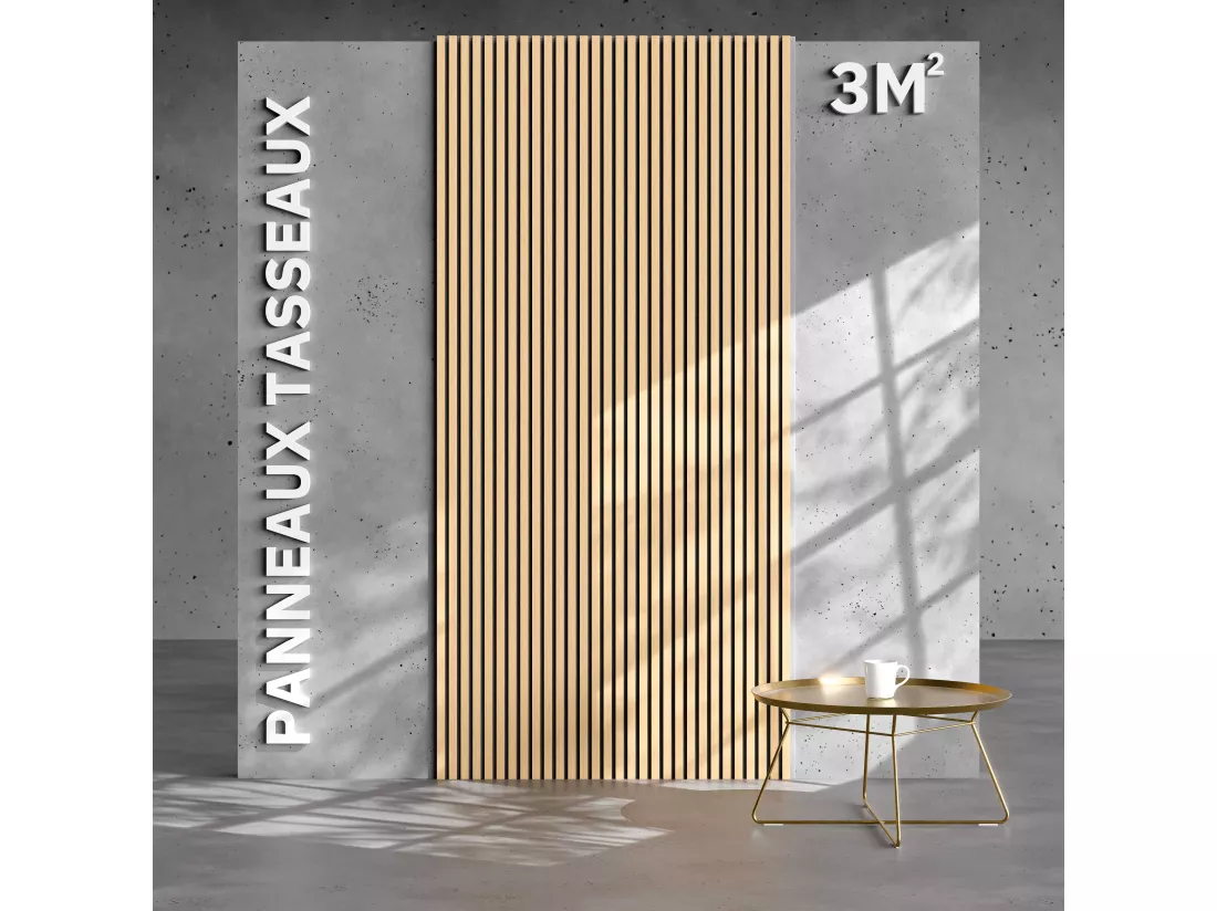 Lot de 2 Panneaux Tasseaux Bois - Chêne Feutre Blanc - 3 m², 2500 x 600 mm, Mon Marché Déco