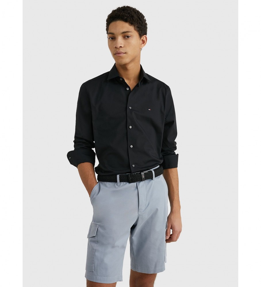 Camisa Tommy Hilfiger TH Flex preta de popeline