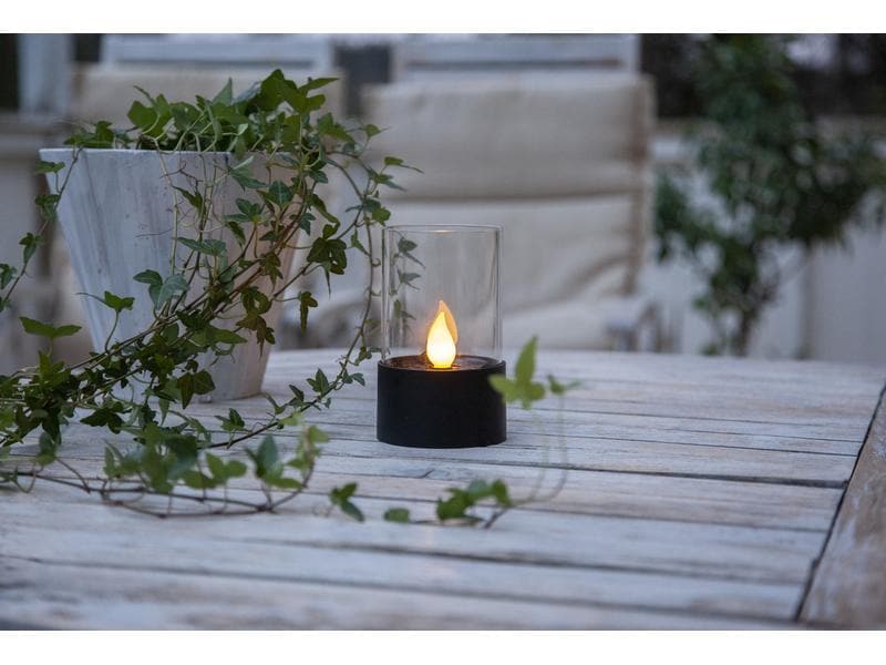 Star Trading LED-Kerze Solar Puloun, Ø 8.5 x 14 cm, Schwarz Künstliche Solar Kerze mit beweglicher Flamme