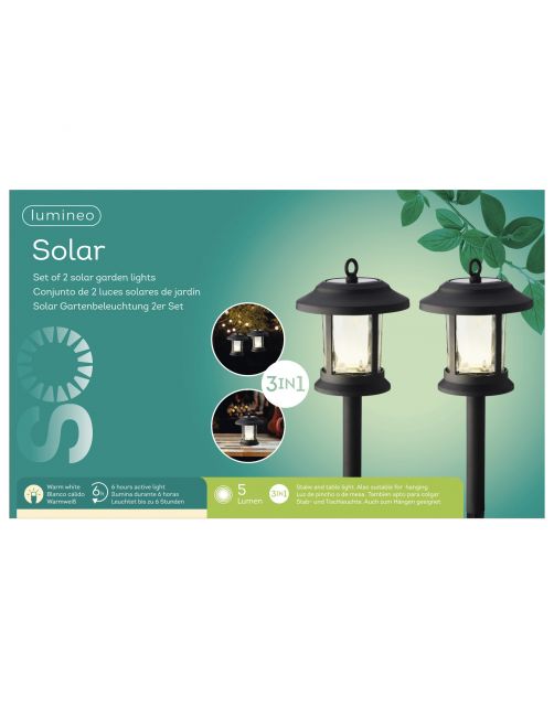 Lumineo Solar Garden Light - Tuinverlichting - 14x14x32 cm Warm Wit