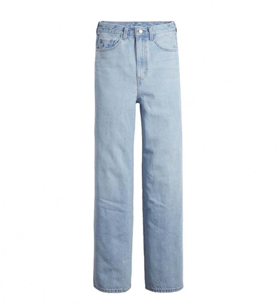 Calça jeans Levi's azul claro, cintura alta, modelagem ampla e modelagem circular.