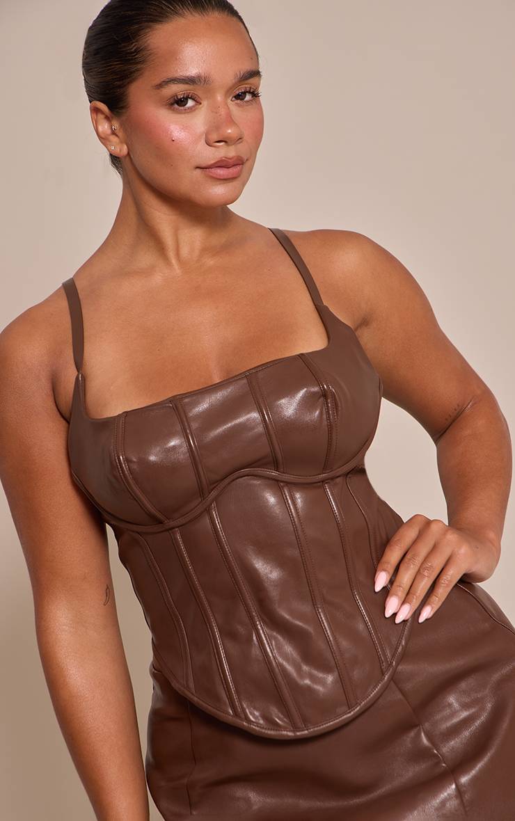 Chocolat Corset En Synthétiquecuir Sculptant