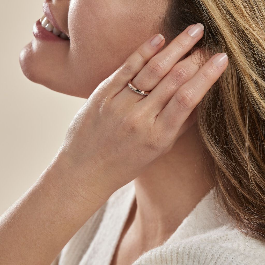 Alliance Fantaisie Diamantee Ruban Plat Or Bicolore