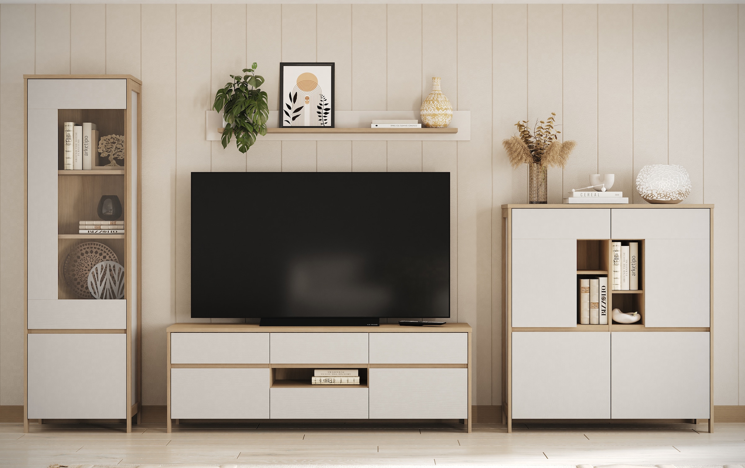 Home affaire Vitrine »Stranda, Hochschrank im Scandi-Style, moderne Glasvitrine« Rahmenoptik, ausreichend Stauraum, vielseitig einsetzbar, 58 cm breit
