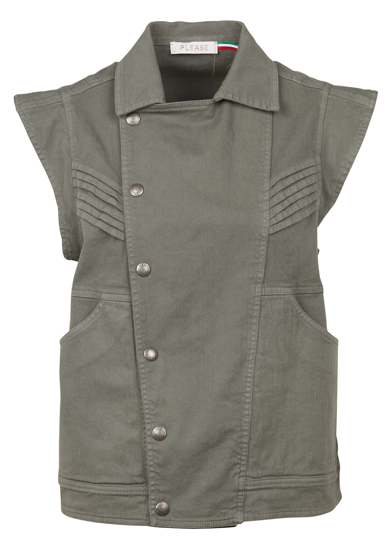 Gilet col classique en coton denim | Vert