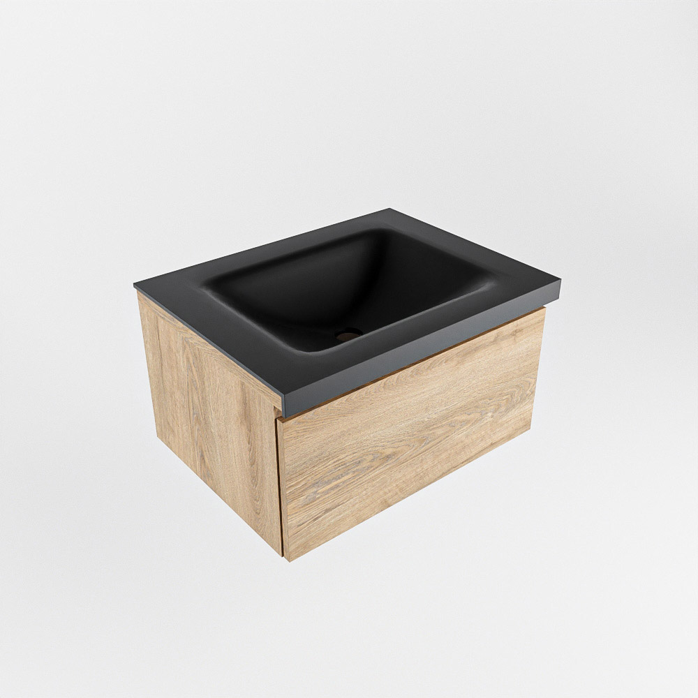 Mondiaz Bukla 60cm badmeubel Washed Oak met 1 lade wastafel Cloud midden 1 kraangat Urban