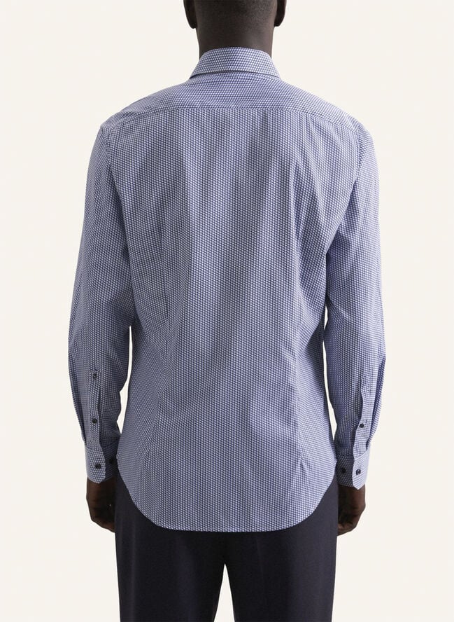 Seidensticker Performance shirt Slim Long sleeve Kent-Collar Print Blue
