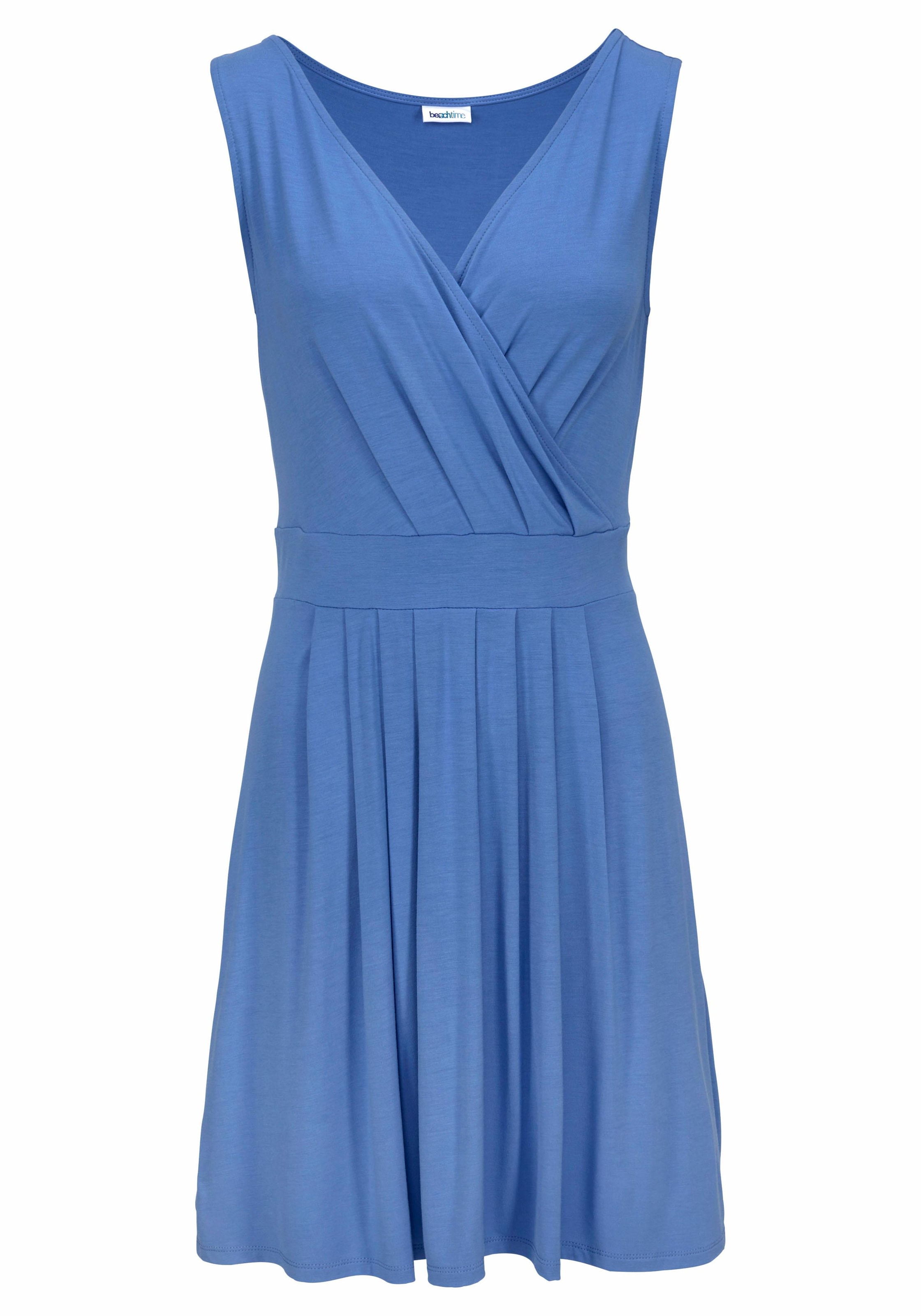 Beachtime Jerseykleid mit tiefem V-Ausschnitt in Wickeloptik, Sommerkleid, Basic