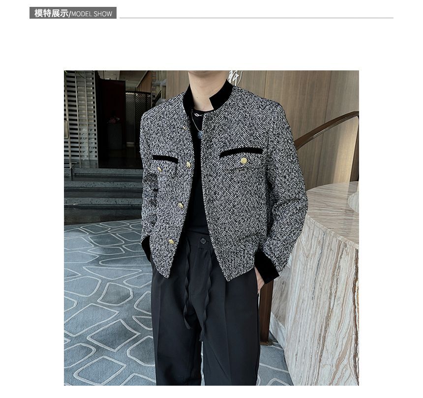 Freehop - Tweed cropped jack met opstaande kraag en rits