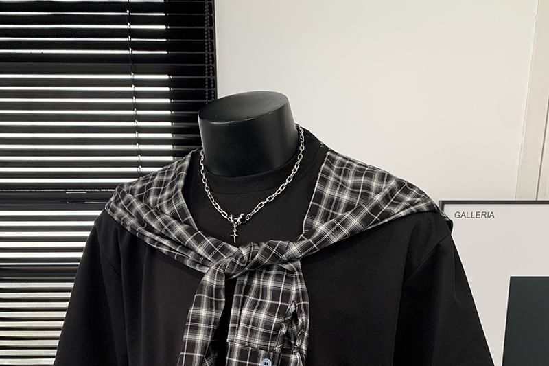 Mimiyox - Mock tweedelig T-shirt met korte mouwen en geruit paneel