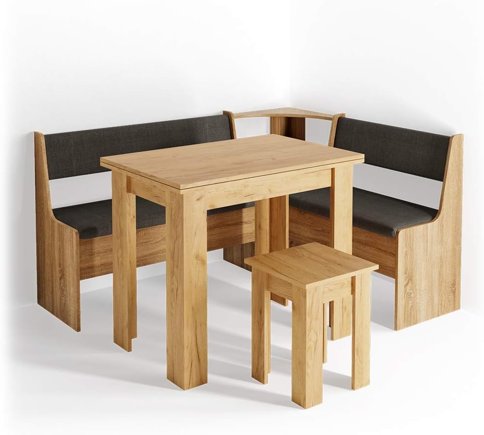 Vicco Eckbankgruppe Roman, Goldkraft Eiche/Anthrazit, 150 x 120 cm mit Tisch