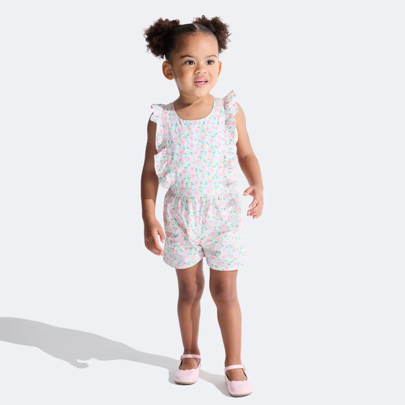 Combi short fleurie rose bébé fille Gris ou noir