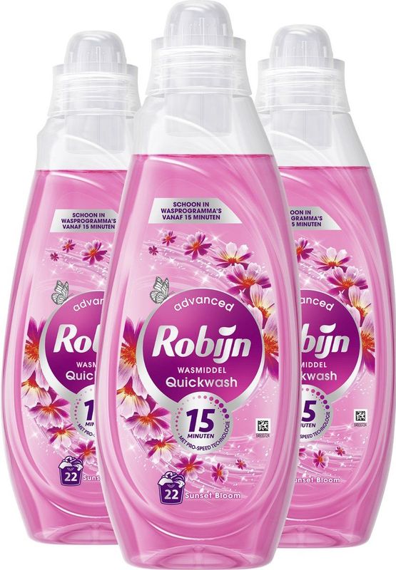 Robijn - Advanced Quickwash - Vloeibaar Wasmiddel - Sunset Bloom - 3 x 22 wasbeurten - Voordeelverpakking