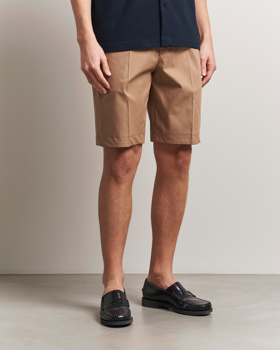 BOSS CAMEL Peet Cotton Pleated Shorts Open Beige