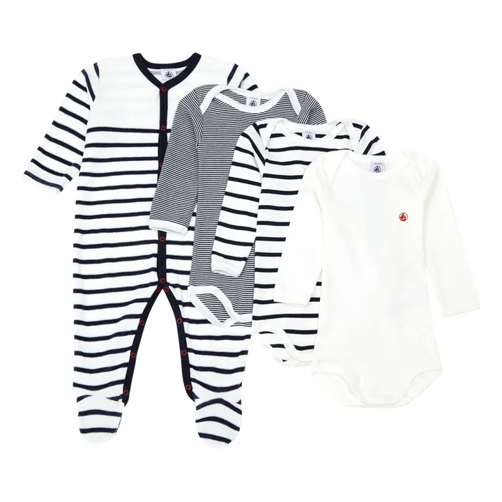 Petit Bateau Lot 3 Bodies + Pyjama à Rayures | Bleu marine