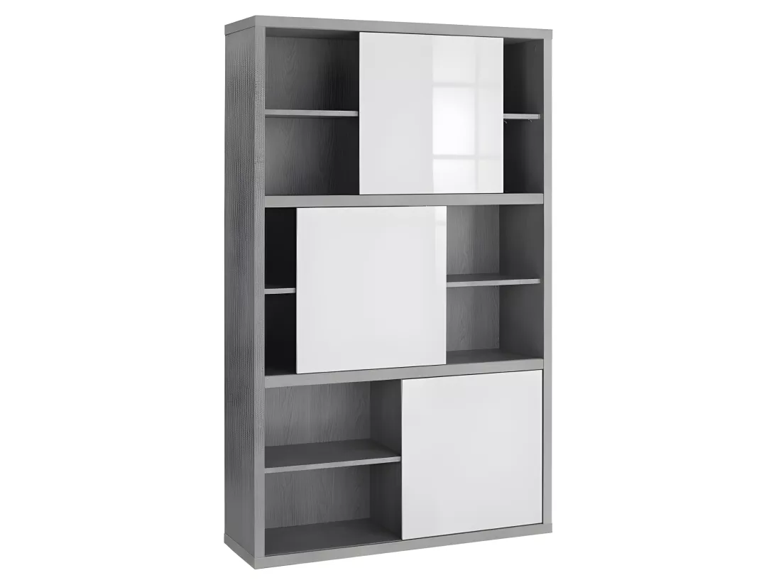 Bibliothèque H.195 cm décor béton texturé et blanc laqué - GRANIT
