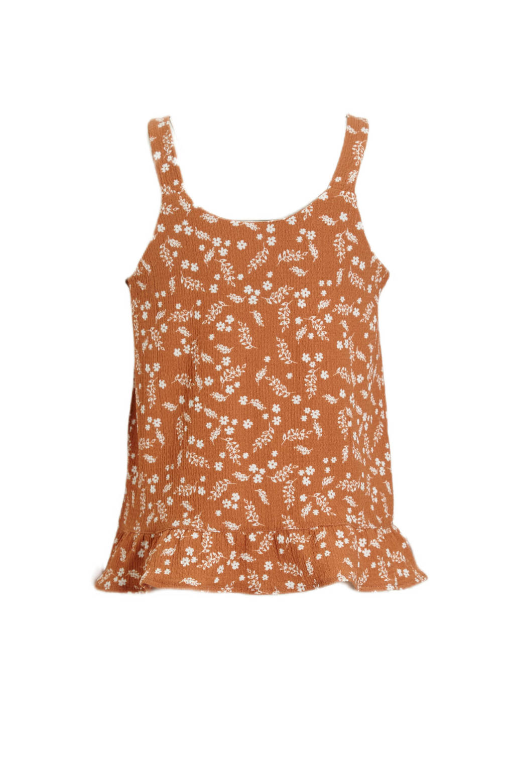 anytime crinkle top met all over print lichtbruin