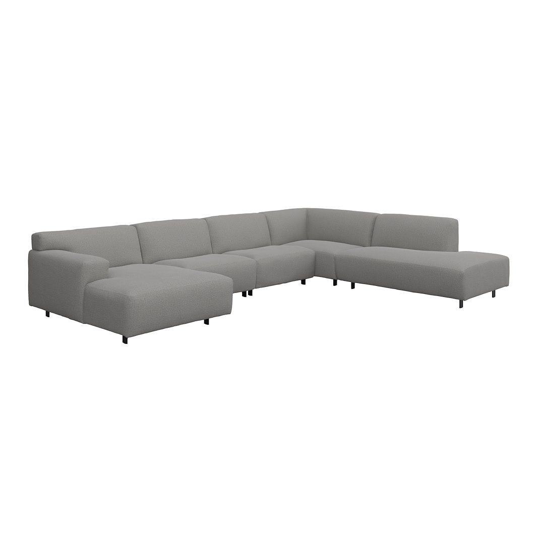 Vesta U-sofa Sjeselong venstre, 3-seter og åpen ende høyre. Big hjørnemodul, Tekstil Marsel Light grey, sort metallben 10 cm, Comfort CM
