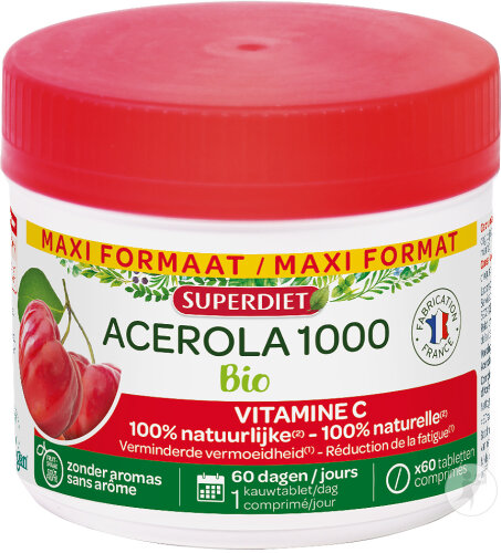 Superdiet Acérola 1000 Bio Maxi Pot 60 Comprimés À Croquer