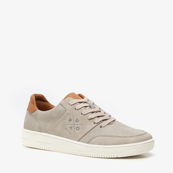 Blue Box grijze heren sneakers met bruin detail