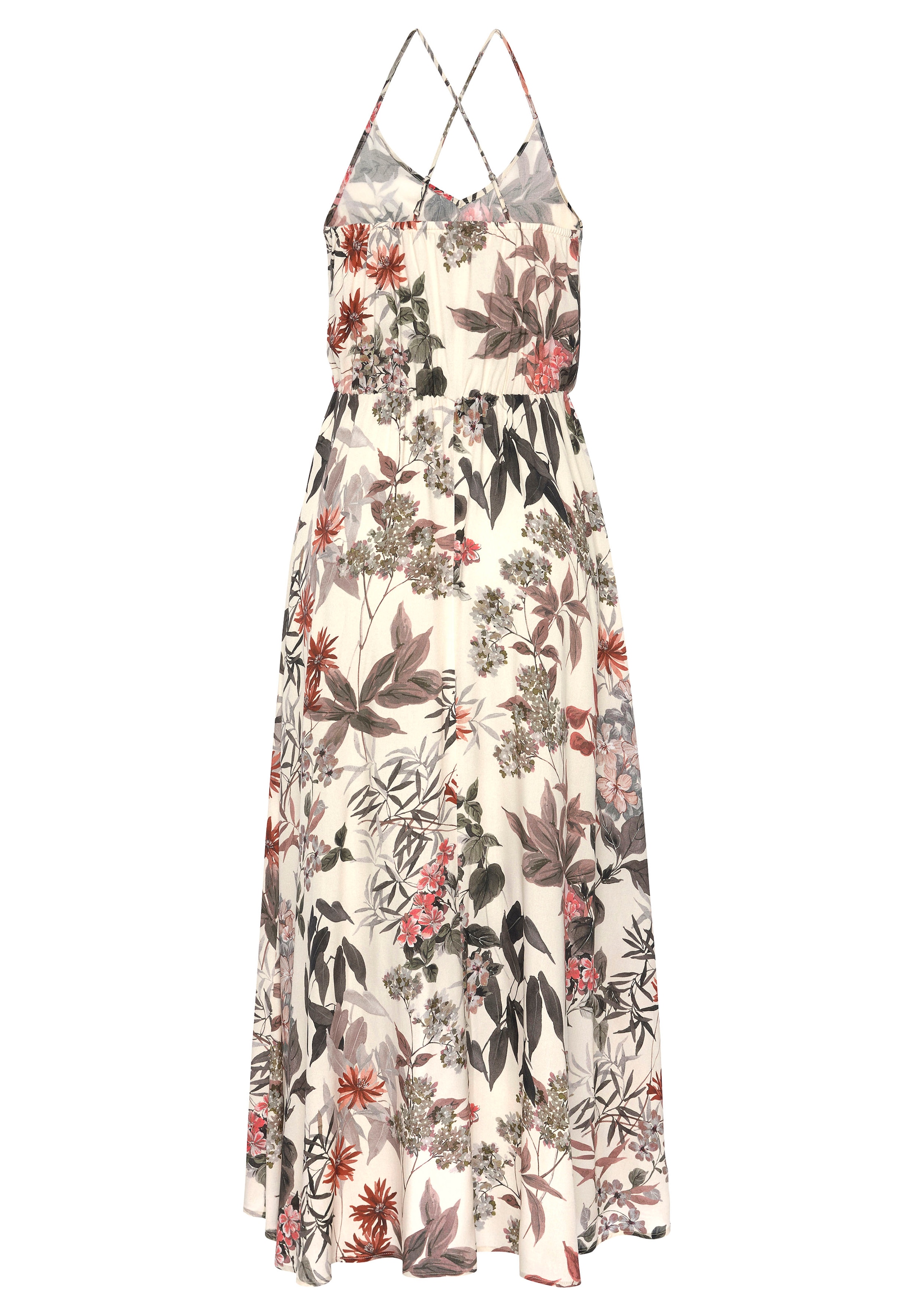 LASCANA Maxikleid mit Blumenprint, leichtes Sommerkleid im Vokuhila-Stil, Strandkleid