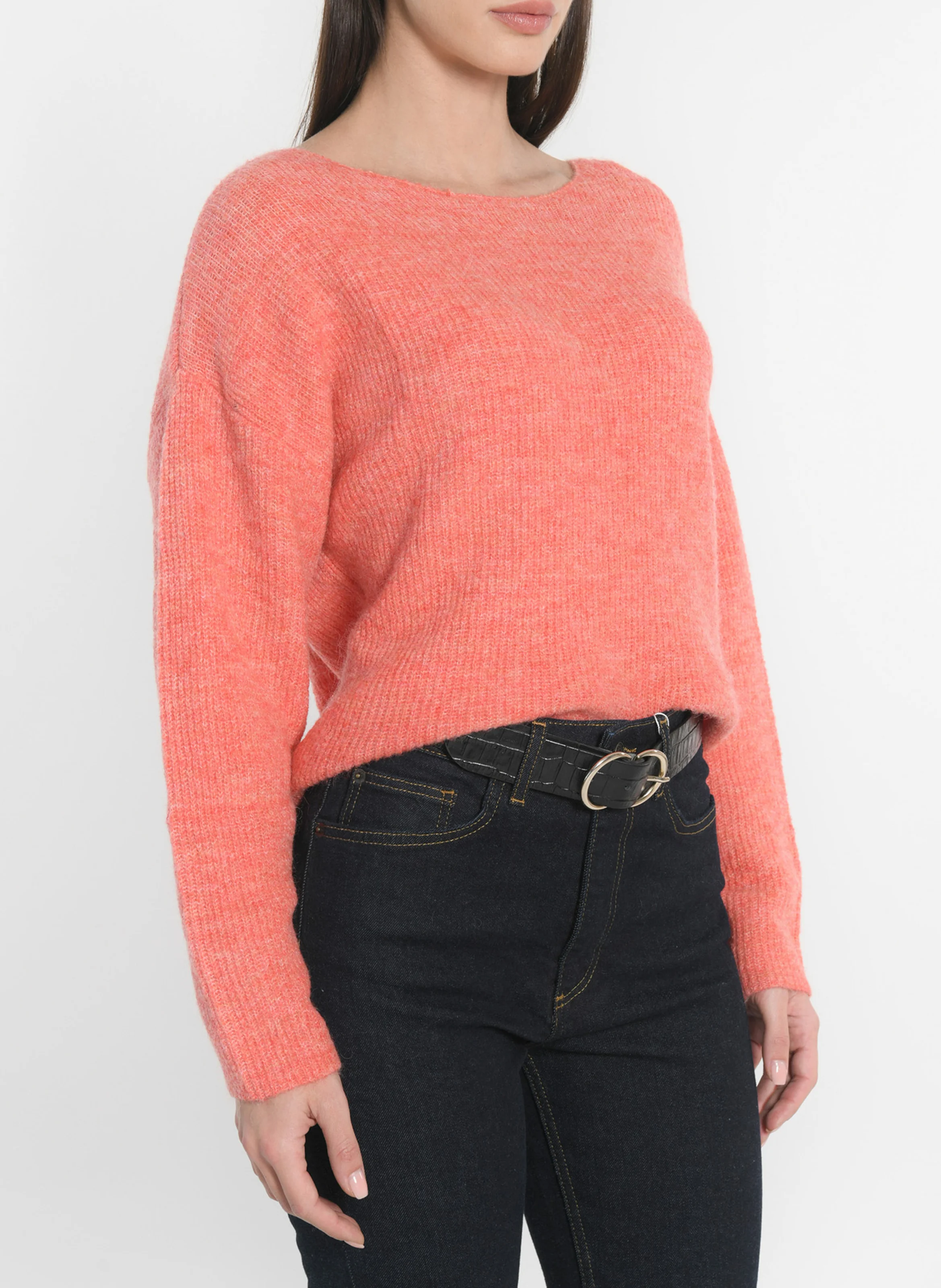 DANNA - Pull à col bateau en maille douce| Orange