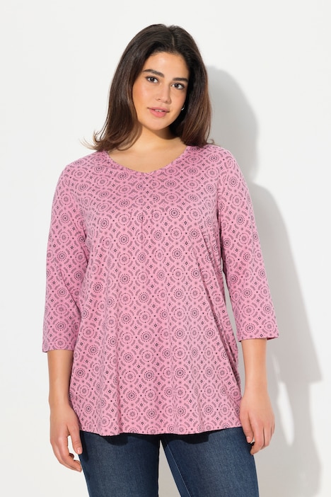 Shirt, A-Linie, Zierfalten, V-Ausschnitt, 3/4-Arm