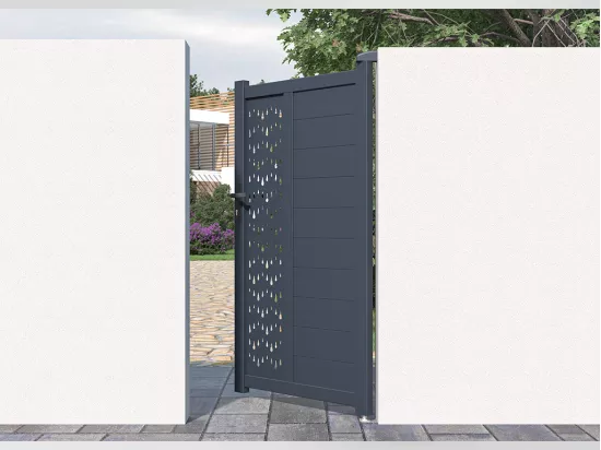 Portillon battant aluminium semi plein à motifs L103 x H181 cm anthracite GREGOR