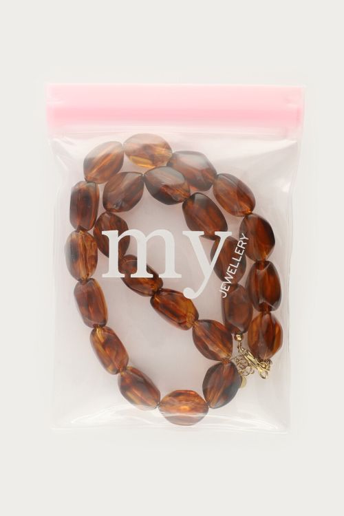 Bruine statement ketting met ovalen kralen