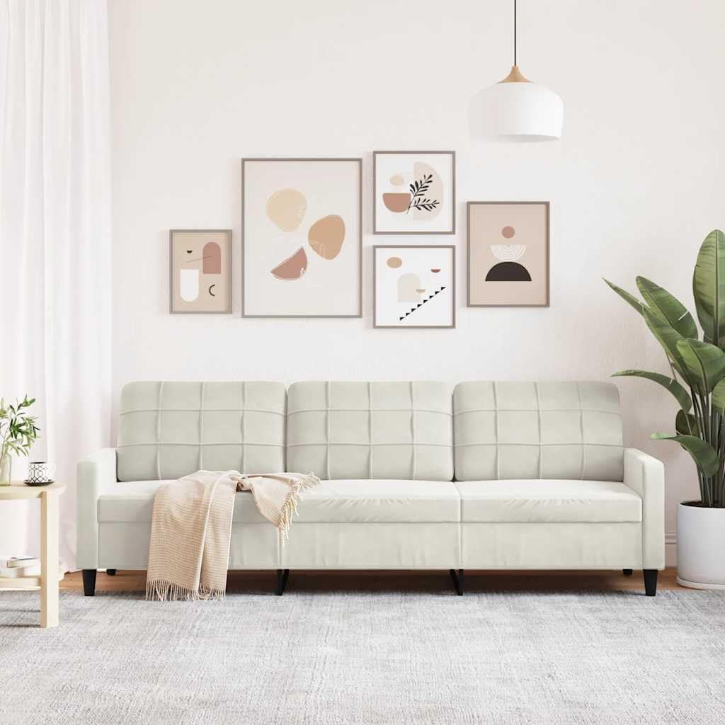3-Sitzer-Sofa 210 cm aus cremefarbenem Samt, weicher Stoff mit stabilem Metallrahmen, Schaumstoffpolsterung für maximalen Komfort, modernes Design für Wohnzimmer und Entspannung,